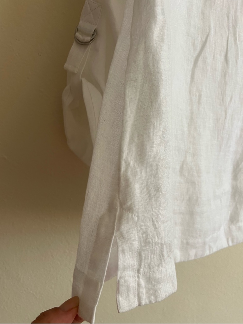 New 100% Linen Charter Club luxury White Round Neck Roll-Sleeve Blouse Size S - Picture 9 of 10
